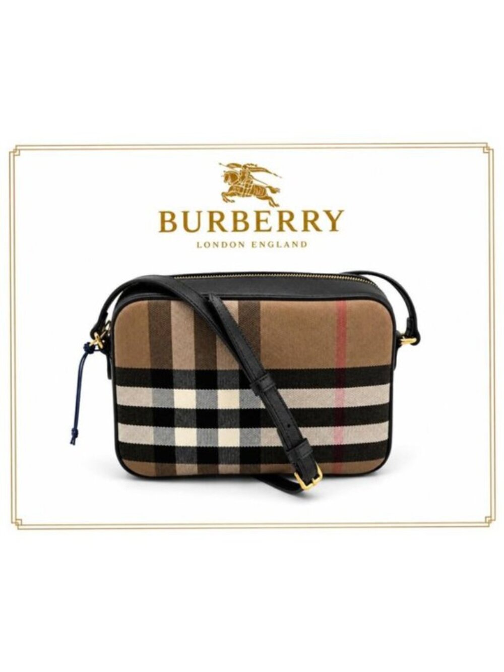 Authentic Burberry Vintage Check Black Camera Bag NWT